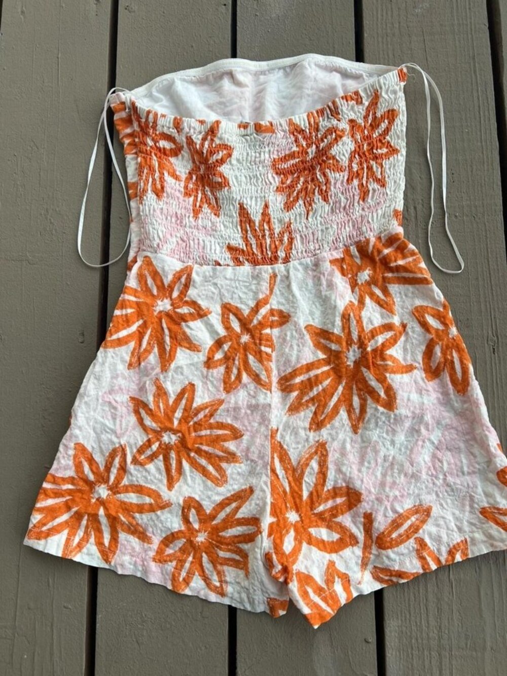 Strapless Smocked Cotton